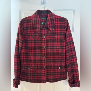Ralph Lauren Red/Black Plaid Utility Jacket. Black Lining, Size Large. ♥️🖤